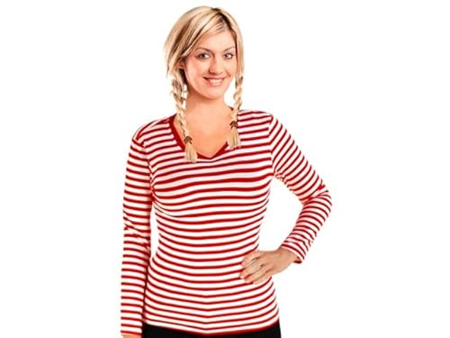 Ringelshirt Langarm Rot-weiß V-Neck gestreift Unisex Oberteil Stretch Shirt Karneval, Fasching (XXL) von Bock op Kölle