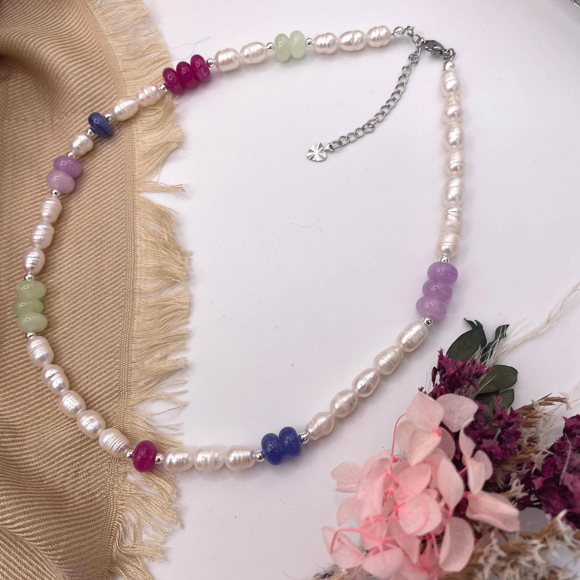 Echte Süßwasserperlen Kette, Bunte Echte Perlenkette Statement Halskette Vergoldetes Geschenk Für Sie Mama Muttertag Geburtstagsgeschenk von BockeysShop