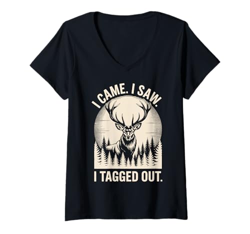 Damen I Came I Saw. I Tagged Out T-Shirt mit V-Ausschnitt Damen I Came I Saw. I Tagged Out T-Shirt mit V-Ausschnitt von Bockjagd Hirschjagdsaison Jäger