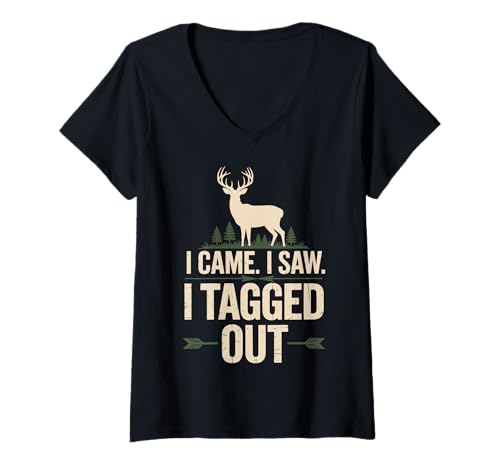 Damen I Came I Saw. I Tagged Out T-Shirt mit V-Ausschnitt Damen I Came I Saw. I Tagged Out T-Shirt mit V-Ausschnitt von Bockjagd Hirschjagdsaison Jäger