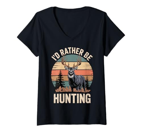 Damen I'd Rather Be Hunting T-Shirt mit V-Ausschnitt Damen I'd Rather Be Hunting T-Shirt mit V-Ausschnitt von Bockjagd Hirschjagdsaison Jäger