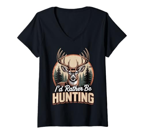 Damen I'd Rather Be Hunting T-Shirt mit V-Ausschnitt Damen I'd Rather Be Hunting T-Shirt mit V-Ausschnitt von Bockjagd Hirschjagdsaison Jäger