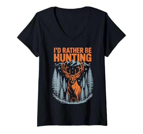 Damen I'd Rather Be Hunting T-Shirt mit V-Ausschnitt Damen I'd Rather Be Hunting T-Shirt mit V-Ausschnitt von Bockjagd Hirschjagdsaison Jäger