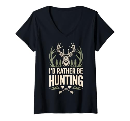 Damen I'd Rather Be Hunting T-Shirt mit V-Ausschnitt Damen I'd Rather Be Hunting T-Shirt mit V-Ausschnitt von Bockjagd Hirschjagdsaison Jäger