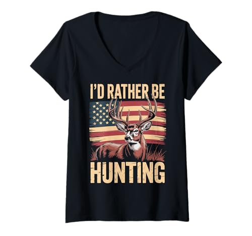 Damen I'd Rather Be Hunting T-Shirt mit V-Ausschnitt Damen I'd Rather Be Hunting T-Shirt mit V-Ausschnitt von Bockjagd Hirschjagdsaison Jäger