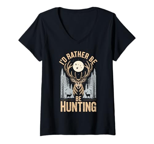 Damen I'd Rather Be Hunting T-Shirt mit V-Ausschnitt Damen I'd Rather Be Hunting T-Shirt mit V-Ausschnitt von Bockjagd Hirschjagdsaison Jäger
