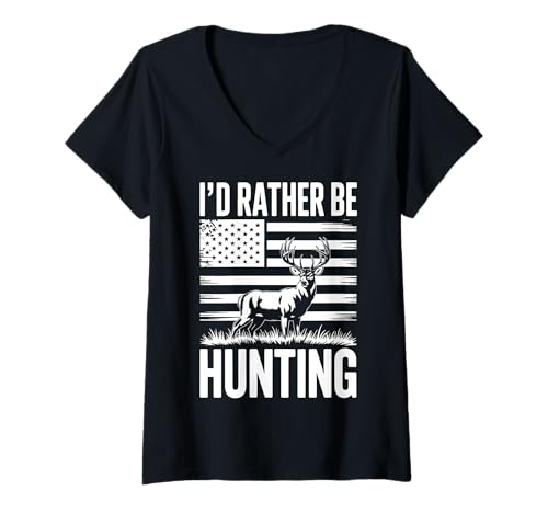 Damen I'd Rather Be Hunting T-Shirt mit V-Ausschnitt Damen I'd Rather Be Hunting T-Shirt mit V-Ausschnitt von Bockjagd Hirschjagdsaison Jäger