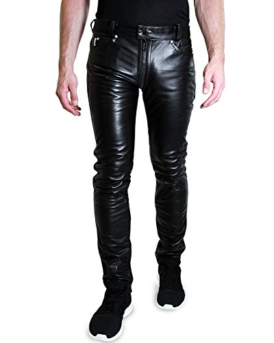 Bockle® 1991 Gay-Zip Leder Jeans Tube Röhre Skinny Slim Fit Herren Lederhose mit durchgehendem Reißverschluss Zip Lederjeans Herren Echtleder, Size: 34W / 36L von Bockle