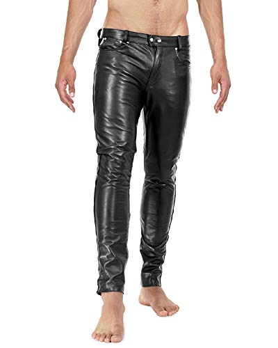 Bockle® 1991 Röhre Lederhose Herren Leder Jeans Tube Röhre Skinny Slim Fit Herren, Size: W34/L36 von Bockle