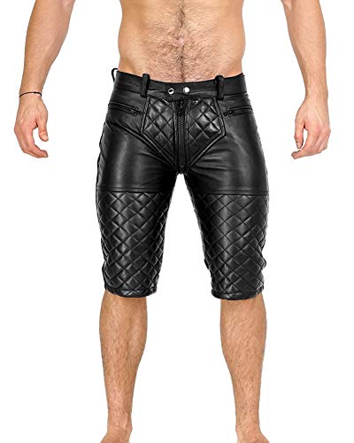 Bockle® 5 Gay-Zip Shorts Leder Shorts Pants Kurze Lederhose Lederhose Herren Lederhose mit durchgehendem Reißverschluss Zip, Size: 38 von Bockle