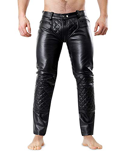 Bockle® 5 Gay-Zip gesteppt Leder Jeans Lederhose mit durchgehendem Reißverschluss Zip, Size: 31W / 32L von Bockle