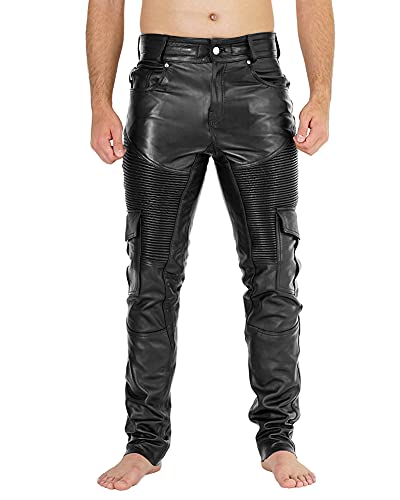 Bockle® Biker Look Lederhose Herren Motorrad Biker Schwarz Lederhose, Size: 32W / 34L von Bockle