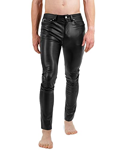 Bockle® Elastic-Ass Faux Pants Skinny Tube Röhre Skinny Slim Fit Herren Kunstlederhose, Kunstleder, kein echtes Leder, Size: 33W / 34L von Bockle