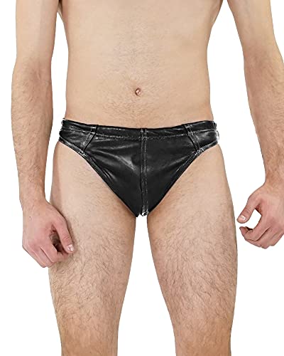 Bockle® Leather Slip Echte Lederhose Herren Boxershorts Unterhose Slip Pants Briefs Hipster Leder Wetlook Männer Unterwäsche, Size: S von Bockle