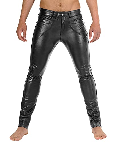 Bockle® New Chino Tube Lederhose Herren Schwarz Lederhose, Size: 34W / 36L von Bockle