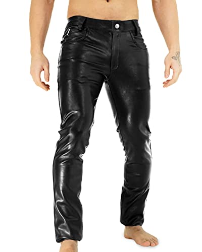 Bockle® Power Tube Lamb Zip Tube Röhre Skinny Slim Fit Herren Lederhose Herren, Size: 30W / 32L von Bockle