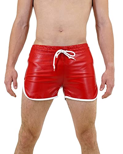 Bockle® Quick Pants Faux RED Leder Shorts Pants Kurze Lederhose Gay CSD Lederhose Kunstlederhose, Kunstleder, kein echtes Leder, Size: XL von Bockle