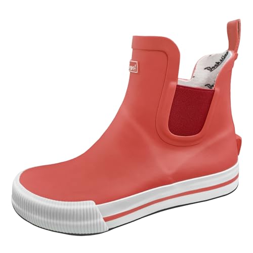 Bockstiegel Damen Gummistiefel Momo kurz mit seitlichem Elastikeinzug - Wasserdichte Stiefelette mit Ausziehhilfe in Rot-Weiß Größe 39 von Bockstiegel