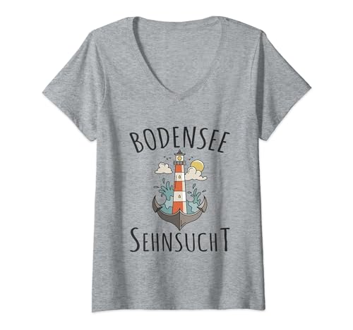 Damen Sehnsucht Bodensee Camping Wandern Segeln Souvenir Reise T-Shirt mit V-Ausschnitt Damen Sehnsucht Bodensee Camping Wandern Segeln Souvenir Reise T-Shirt mit V-Ausschnitt von Bodensee Camping und Segeln Souvenir