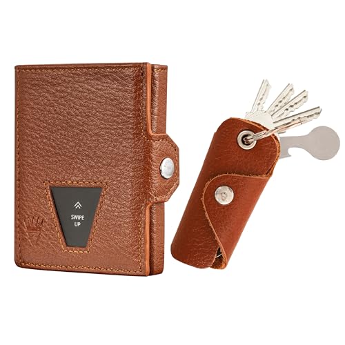 Bodesa Valore Echtem Leder 3-in-1 Set Slim Wallet, Schlüsseletui und Einkaufswagenchip | Portmonee mit Münzfach und RFID Schutz | Kleine Geldbörse Schlüsseltasche Kartenetui von Bodesa Valore