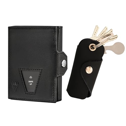 Bodesa Valore Echtem Leder 3-in-1 Set Slim Wallet, Schlüsseletui und Einkaufswagenlöser | Portmonee mit Münzfach und RFID Schutz | Kleine Geldbörse Schlüsseltasche Kartenetui von Bodesa Valore