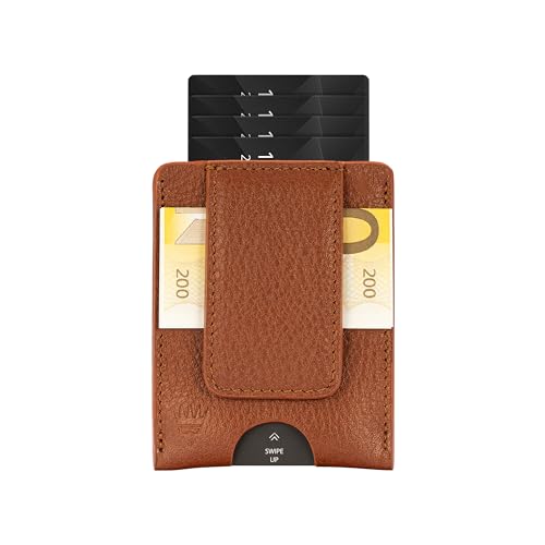 Bodesa Valore Premium Qualität Ultra Slim Wallet mit Münzfach | Lockcard Wallet Echtleder RFID Schutz | Kartenetui Stahl Einkauwenwagenlöser Geschenk | Geldbeutel Geldbörse Damen & Herren (Hellbraun) von Bodesa Valore