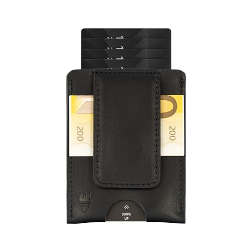 Bodesa Valore Premium Qualität Ultra Slim Wallet mit Münzfach | Lockcard Wallet Echtleder RFID Schutz | Kartenetui Stahl Einkauwenwagenlöser Geschenk | Geldbeutel Geldbörse Damen & Herren (schwarz) von Bodesa Valore