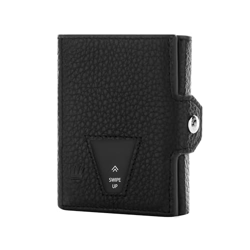 Premium Qualität Slim Wallet mit Münzfach | Portemonnaie Echtleder RFID Schutz | Kartenetui Geldbeutel für Männer & Frauen | Kleine Geldbörse Damen & Herren (Mit M Münzfach Geldbörse, Schwarz-Elegant) von Bodesa Valore