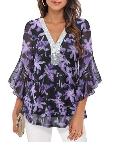 Bodhi talk Bluse Damen Elegant: Damen Blusen Casual Elegant Business Oberteile - Doppellagige Atmungsaktives Mesh Tunika zur Arbeit von Bodhi talk