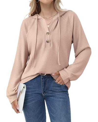 Bodhi talk Oversize Hoody Damen - Dehnbarer Kapuzenpullover mit Knopf-Verschluss, Beige XL - Praktisch für Homeoffice & Chilltime von Bodhi talk