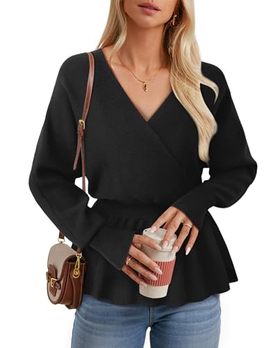 Bodhi talk Pullover Damen Winter: Elegante Langarm Oberteile Damen - Einfarbiger Dünner Pullover mit Peplum - Weich Langarm Oberteile zur Arbeit von Bodhi talk