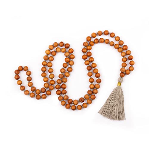 Bodhi Mala Kette mit Sandelholz-Duft und farbiger Quaste in silbergrau, 108 Perlen von Bodhi