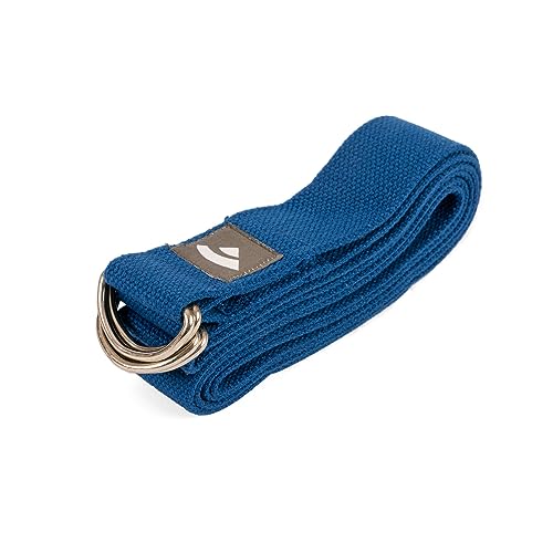 Bodhi Yogagurt 2 in 1, Baumwolle, 2 m x 38 mm, Metallringe an beiden Enden, Yogamatten-Tragegurt statt Yogamatten-Tasche (dunkel-blau) von Bodhi