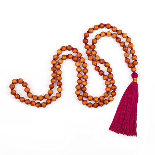 Mala Kette mit Sandelholz-Duft und farbiger Quaste in berry, 108 Perlen von Bodhi