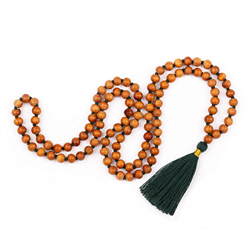 Bodhi Mala Kette mit Sandelholz-Duft und farbiger Quaste in dunkelgrün, 108 Perlen von Bodhi