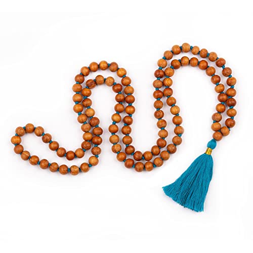 Bodhi Mala Kette mit Sandelholz-Duft und farbiger Quaste in ozean-blau, 108 Perlen von Bodhi
