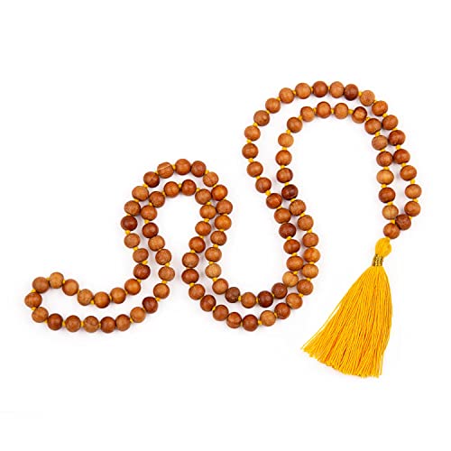 Bodhi Mala Kette mit Sandelholz-Duft und farbiger Quaste in saffeon-gelb, 108 Perlen von Bodhi