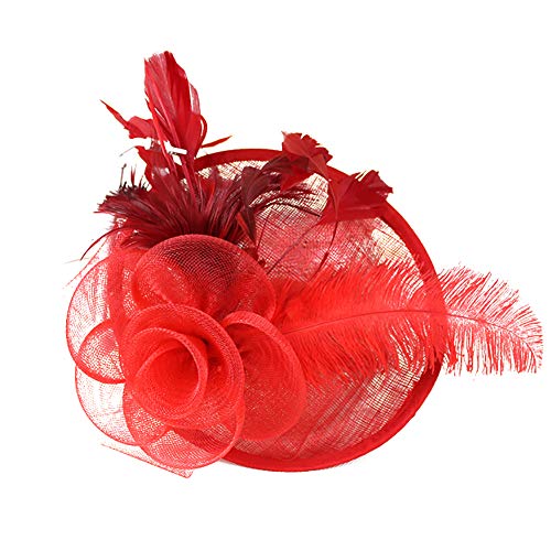 Frauen Feder Blume Fascinator Hut Haarspange Brosche Cocktail Hochzeit Tea Party rot von Bodhi200