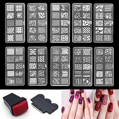 Bodhi2000 Nagelkunst-Stempel-Set, 1 Stempelplatte + 1 Stempel + 1 Schaber, Maniküre-Stempel-Set für Nageldesign und Dekoration, zufällige Vorlage von Bodhi2000