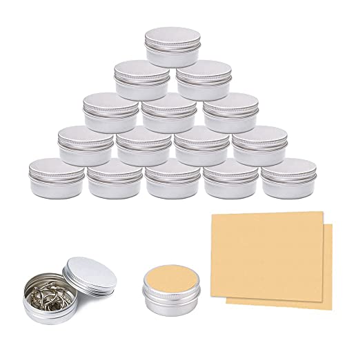 20 Stück 15ml Silber Aluminium Leer Döschen mit Aufkleber,Rund Reise Cremedose mit Schraubdeckel für Kosmetik, lippenbalsam, Lotion, Creme, Masken, Mini-Kerzen,Basteln,Nagelkunst Zubehör von Bodiiwuliu