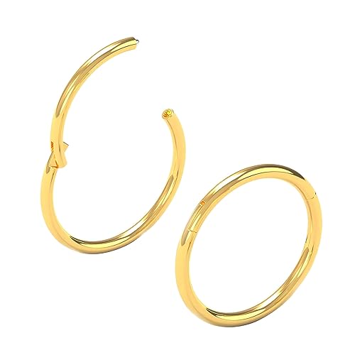 Body CAC 2 Stück-1,2mm×9mm Gold Damen Chirurgenstahl Nasenringe mit Scharnier Edelstahl Ohrring Piercing Helix Knorpel Tragus Ohrringe von Body CAC