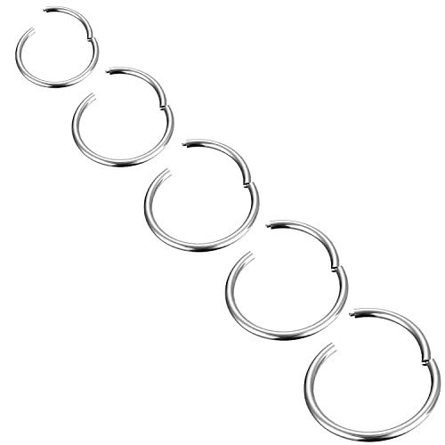 Body CAC 5PCS-18G (1,0 mm) Hypoallergener Titan-Nasenring mit Scharnier, Clicker, volle Creolen, Verschluss in Implantatqualität, Titan-Segmentschläfer, nahtlose Ohrringe, Helix-Piercing für Frauen von Body CAC