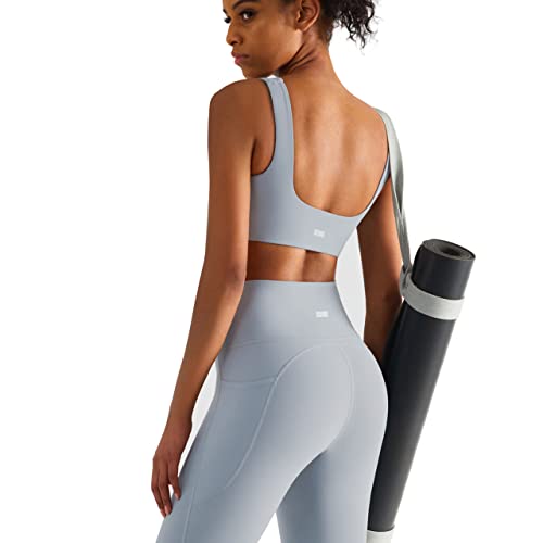 Sport Leggings Damen High Waist mit Buachkontrolle, Lycra® Spandex bietet Figure Shaping Stretch Atmungsaktiv, Yogahosen mit Tasche, Blickdicht Fitness Bekleidung Set für Workout-Grau-XL von Body Conscious