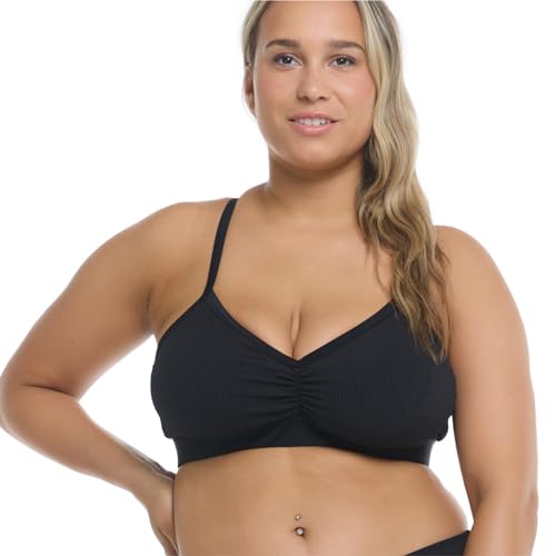 Body Glove Damen Drew D, DD, E, F Cup Bikini Top Swimsuit with Adjustable Tie Back Bikinioberteil, Schwarze Ibiza-Rippe, E von Body Glove