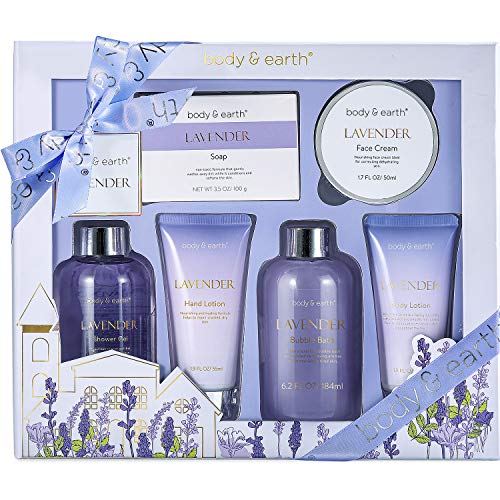 BODY & EARTH Lavendel Geschenke für Frauen 6 tlg, Geburtstagsgeschenk für frauen,Duschgel, Körperbutter, Handcreme, Badeset Geschenk Frauen, wellness set für frauen, Freundin, Mama von BODY & EARTH