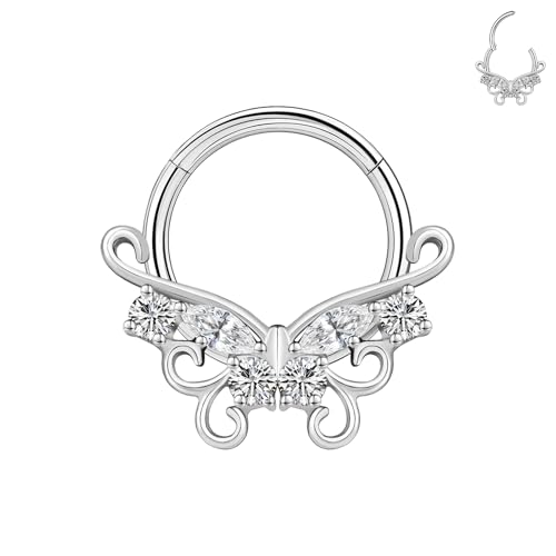 BodyAce 16G Nasenpiercing Septum Reifen Edelstahl Ohrring für Frauen Männer Tragus Piercings Helix Conch Piercing Nase Lippen Ohr Schmuck [Schmetterling;8mm] von BodyAce