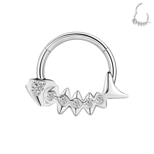 BodyAce 16G Nasenpiercing Septum Reifen Edelstahl Ohrring für Frauen Männer Tragus Piercings Helix Conch Piercing Nase Lippen Ohr Schmuck [Fisch;8mm] von BodyAce