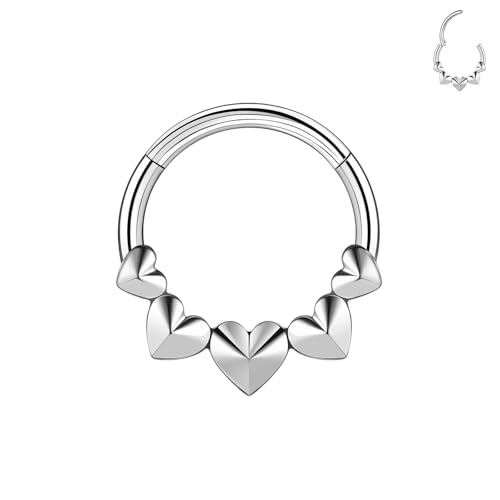 BodyAce 16G Nasenpiercing Septum Reifen Edelstahl Ohrring für Frauen Männer Tragus Piercings Helix Conch Piercing Nase Lippen Ohr Schmuck [Herz;8mm] von BodyAce