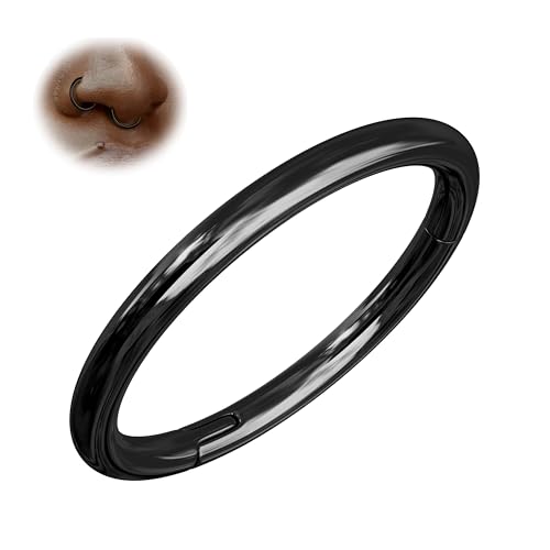 BodyBonita 1 Stück Nahtlose Nasenring aus G23-Titan – Piercing Septum Schmuck für Damen Herren 18G Nasenpiercings Körperpiercing Bequemer Lippen Conch Tragus Helix Rook Schwarz 8mm von BodyBonita
