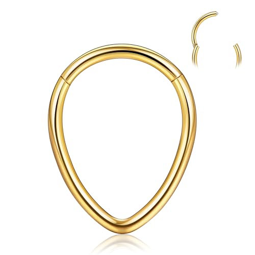 BodyBonita 16G Septum Piercing Tropfenform – Nasenpiercing Ring aus Chirurgischem Stahl 316L Creolen Nahtlos mit Scharnier Knorpelohrringe für Frauen Conch Daith Piercing Helix Rook Lippe Gold 10 mm von BodyBonita